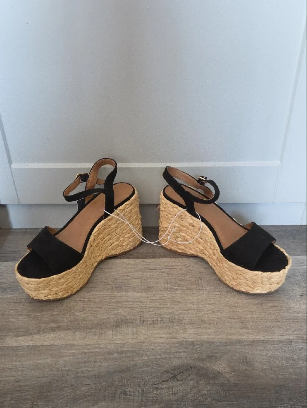 Women’s Black Espadrille Wedge Sandals with Ankle Strap, Size 5.5. New In Box